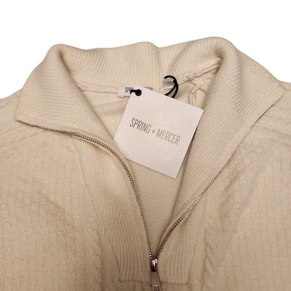Spring + Mercer Men's Quarter Zip Cream Sweater S - Picture 5 of 11
